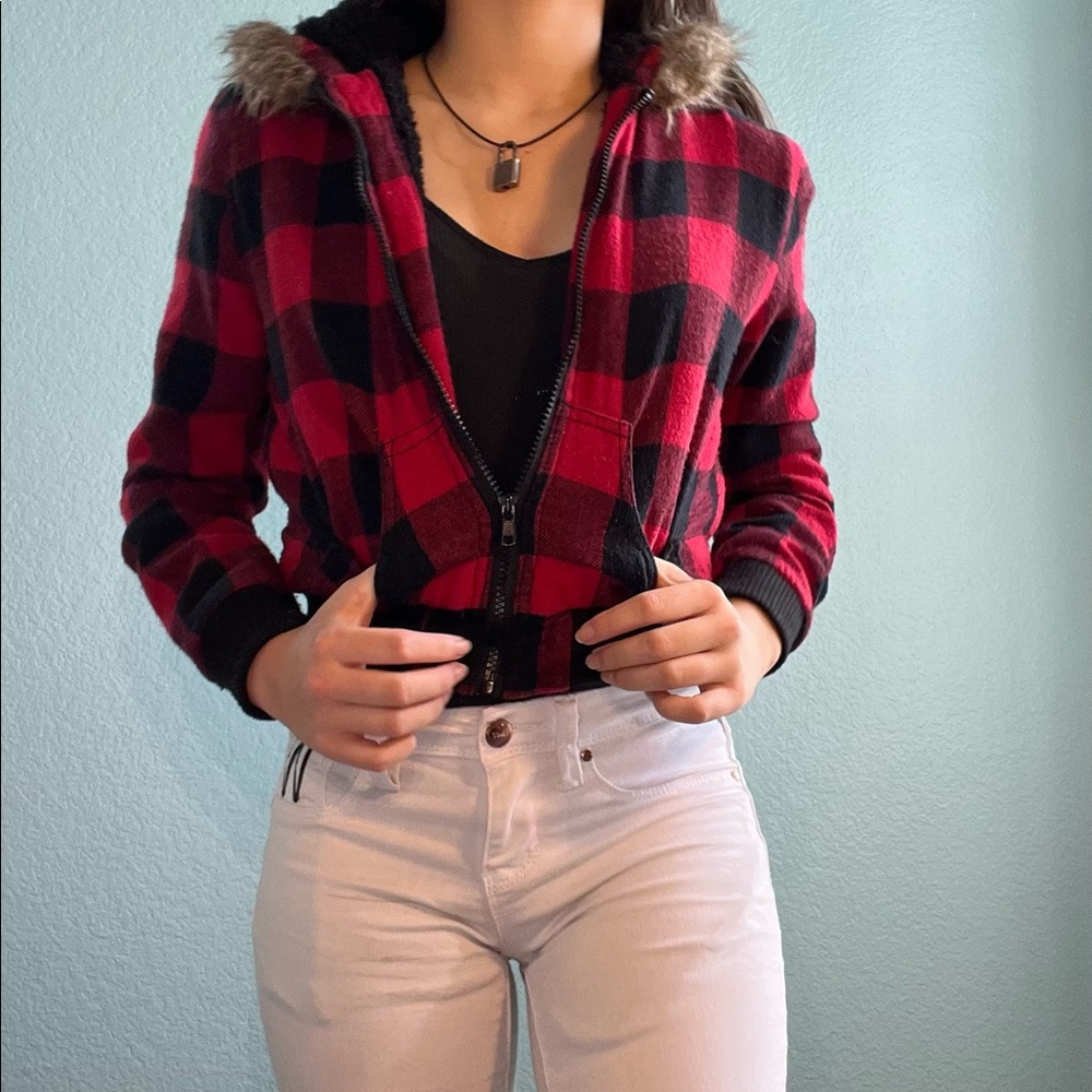 Ashley- red and black flannel with fuzzy hood.